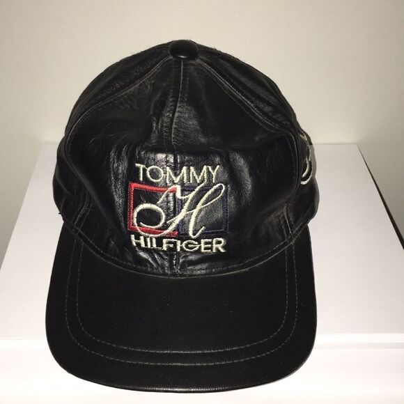 Vintage Tommy Hilfiger Black Leather Baseball Cap - Picture 1 of 6